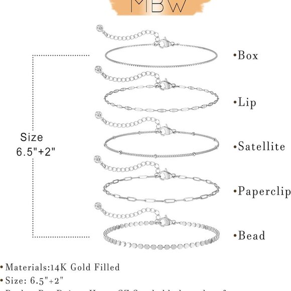 Silver Bracelets Set for Women Sterling Silver Adjustable Jewelry Gift - Picture 6 of 7